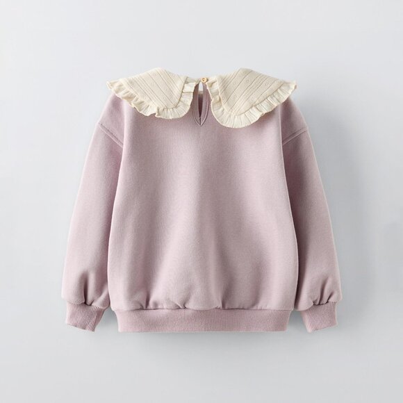 Zara Kids Girls NWOT Purple Pointelle Collar Sweatshirt - 5Y - Picture 3 of 7